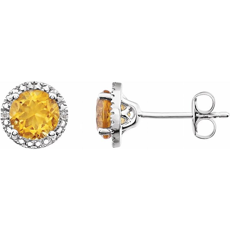 Round 4-Prong Halo-Style Birthstone Stud Earrings — Natural & .01 ctw Diamond