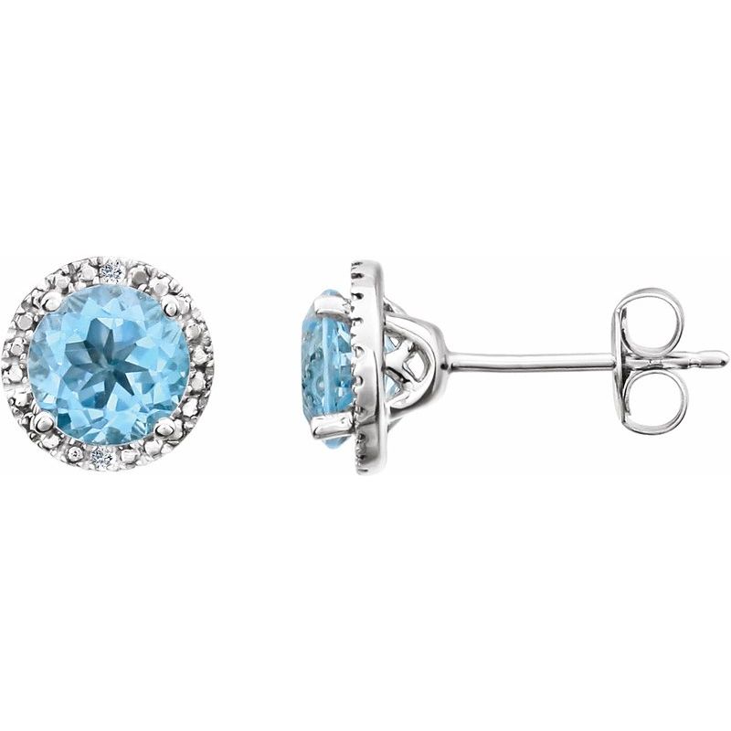Round 4-Prong Halo-Style Birthstone Stud Earrings — Natural & .01 ctw Diamond