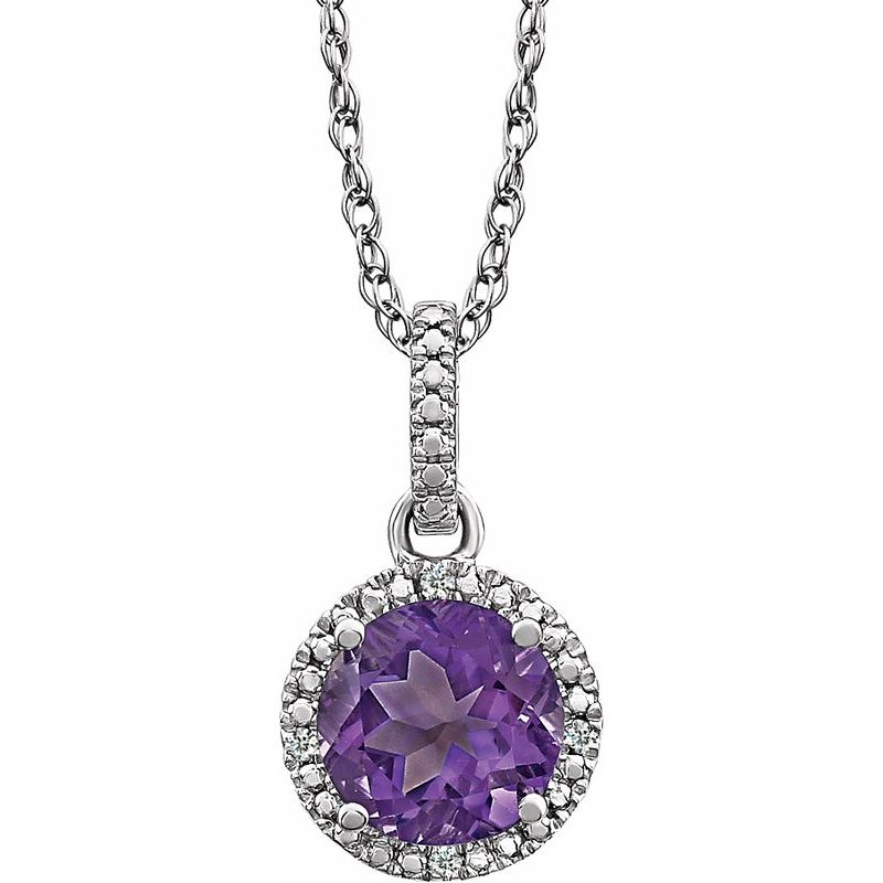 Halo-Style Birthstone Necklace — Natural .01 ctw Diamond 18″