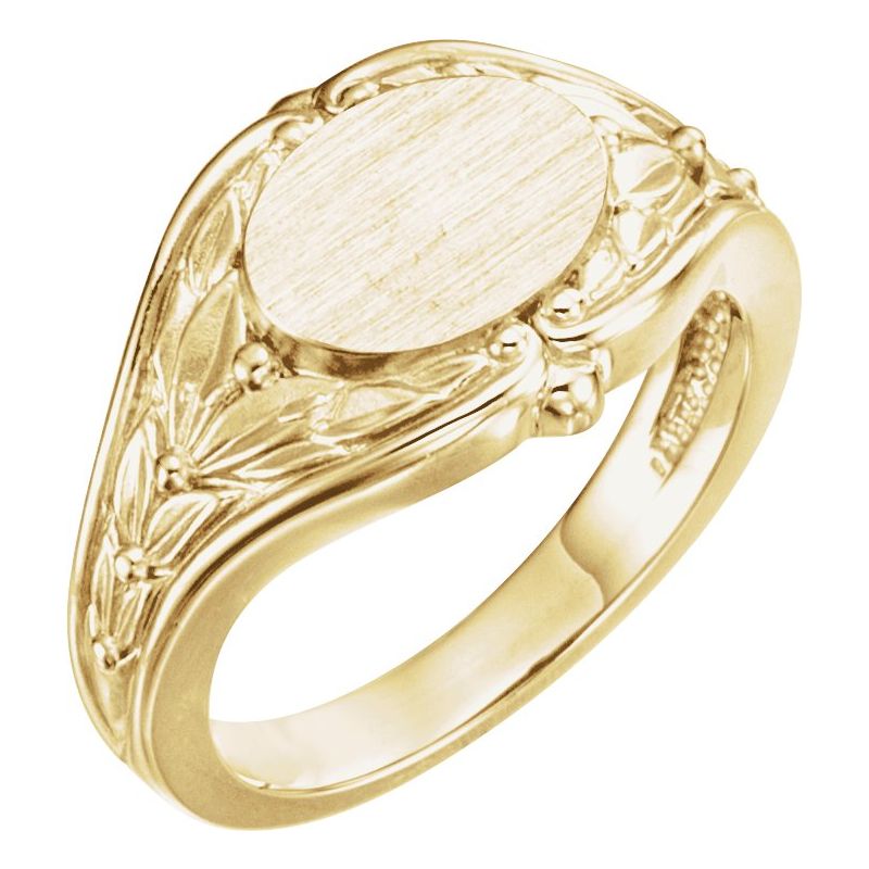 Oval Leaf Design Signet Ring