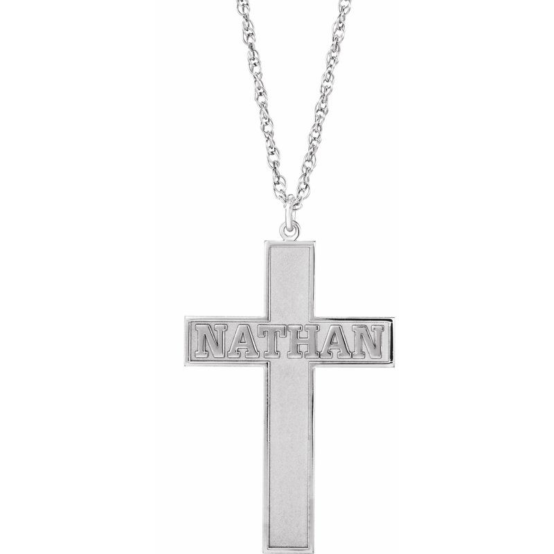 Block Nameplate Cross Necklace