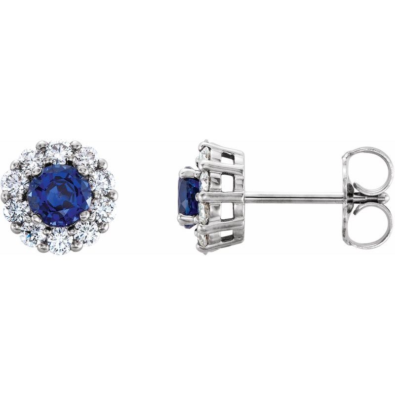 Round 4-Prong Halo-Style Earrings — Lab-Grown Blue Sapphire & Natural Diamond