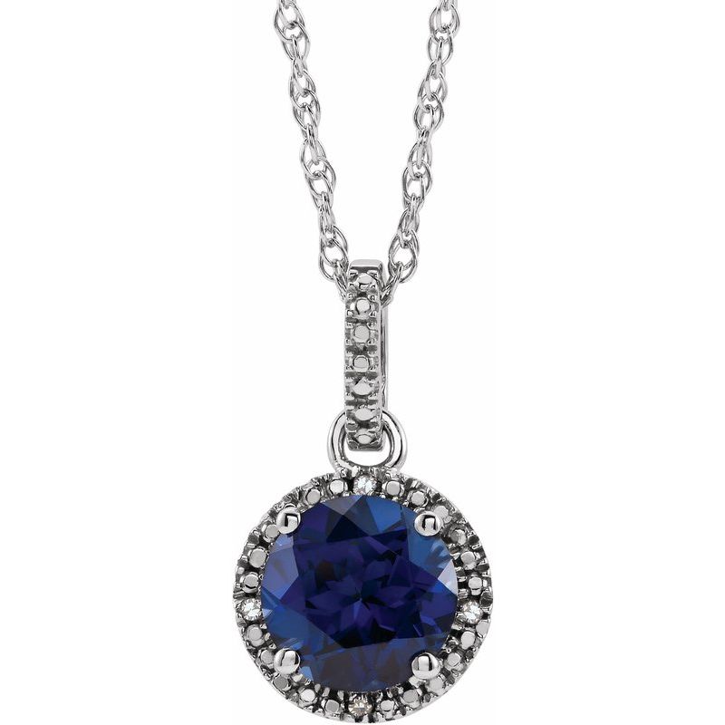 Halo-Style Birthstone Necklace — Natural .01 ctw Diamond 18″