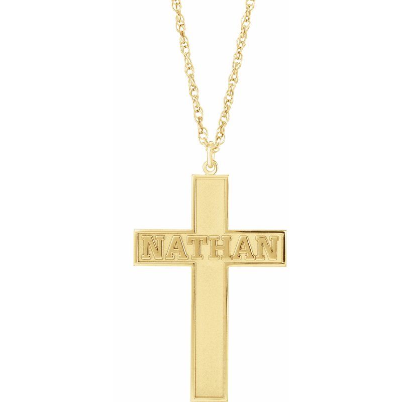 Block Nameplate Cross Necklace