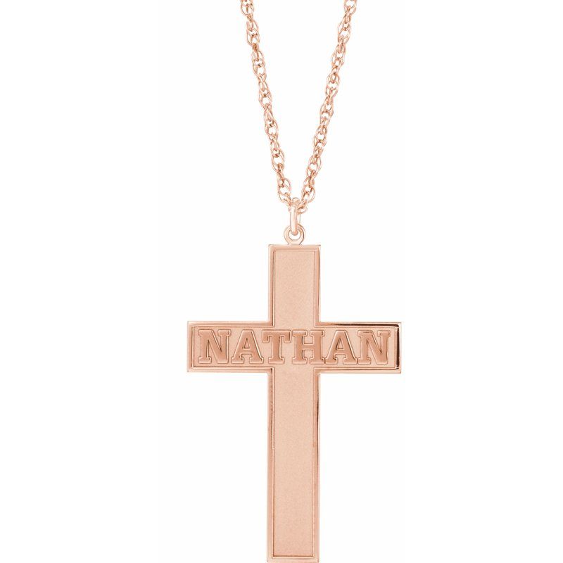 Block Nameplate Cross Necklace