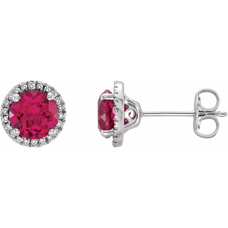 Round 4-Prong Halo-Style Birthstone Stud Earrings — Natural & .01 ctw Diamond
