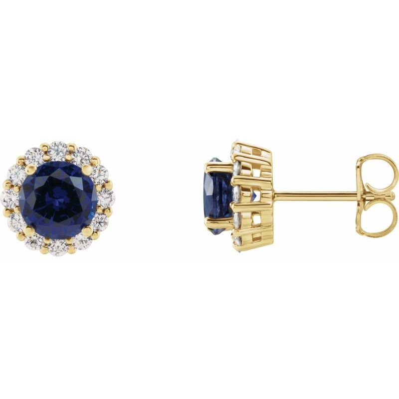 Round 4-Prong Halo-Style Earrings — Lab-Grown Blue Sapphire & Natural Diamond
