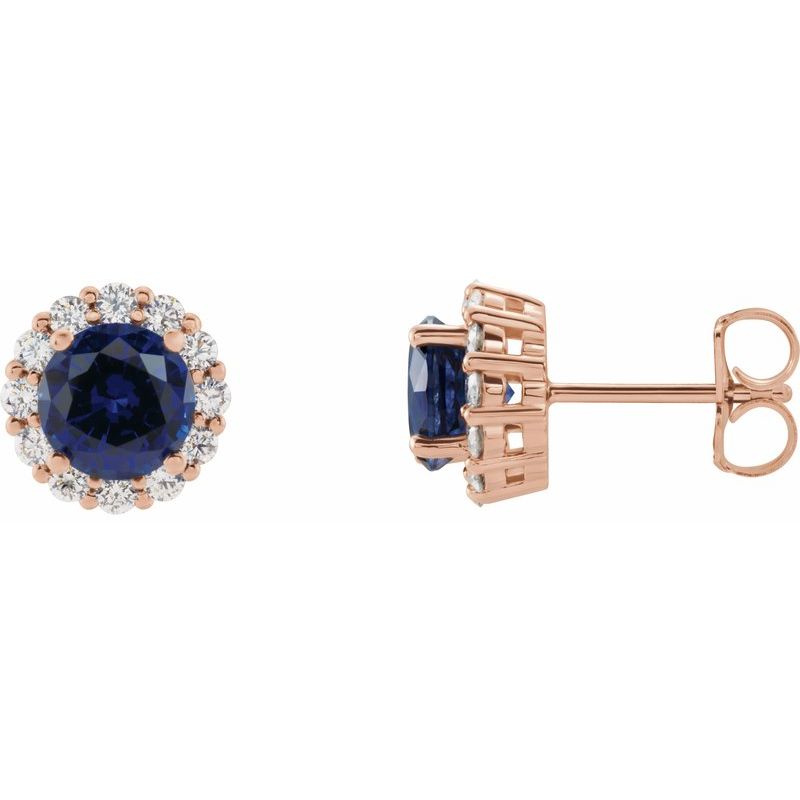 Round 4-Prong Halo-Style Earrings — Lab-Grown Blue Sapphire & Natural Diamond