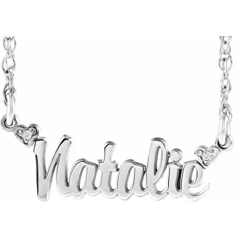Accented Script Nameplate Necklace — .01 ctw Natural Diamond Single Name