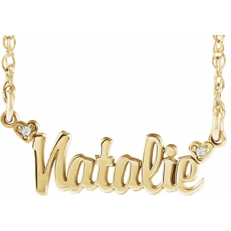 Accented Script Nameplate Necklace — .01 ctw Natural Diamond Single Name