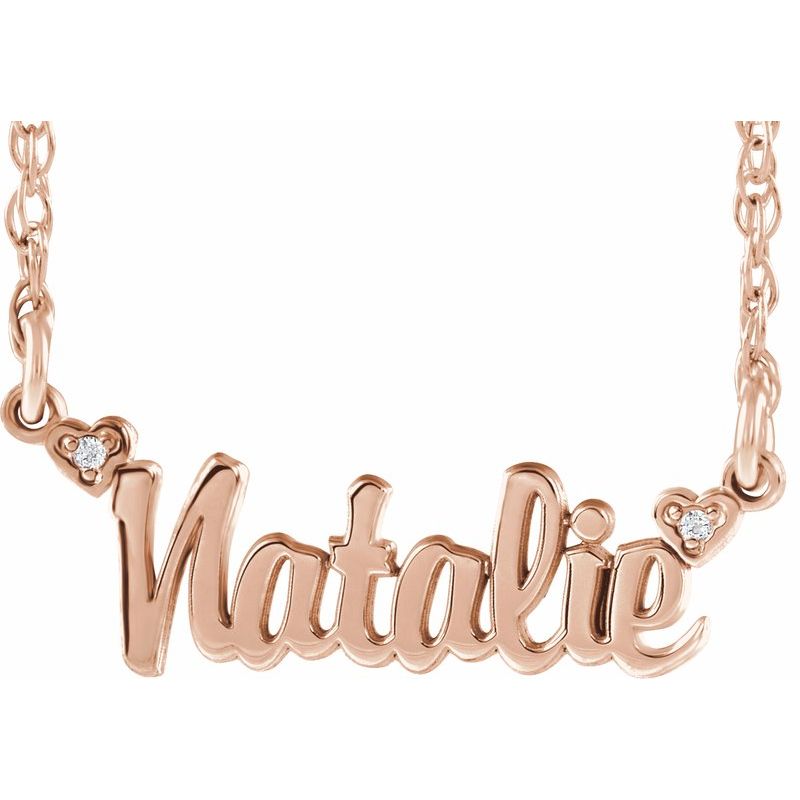 Accented Script Nameplate Necklace — .01 ctw Natural Diamond Single Name