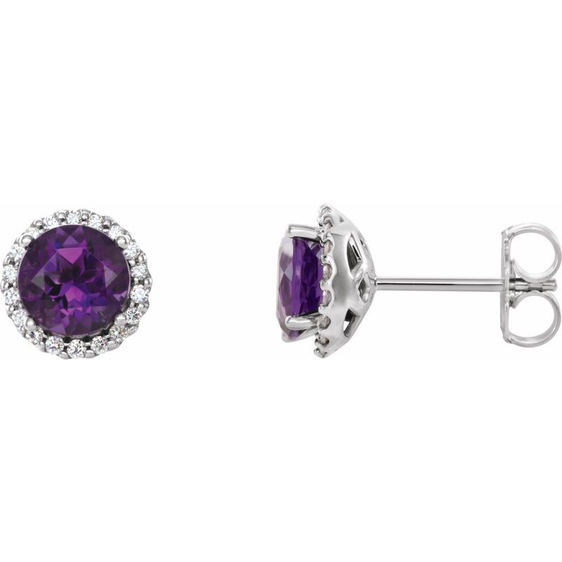 Round 4-Prong Halo-Style Earrings — Natural Diamond