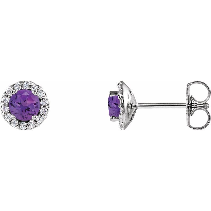 Round 4-Prong Halo-Style Earrings — Natural Diamond