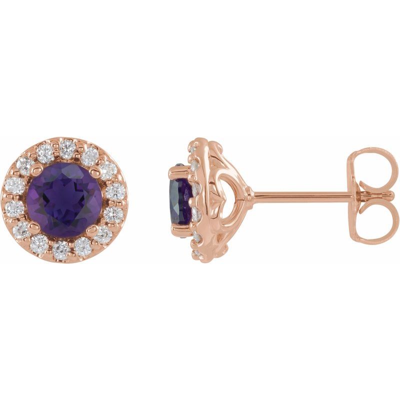 Round 4-Prong Halo-Style Earrings — Diamond