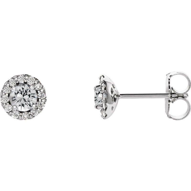 Round 4-Prong Halo-Style Earrings — Natural Diamond