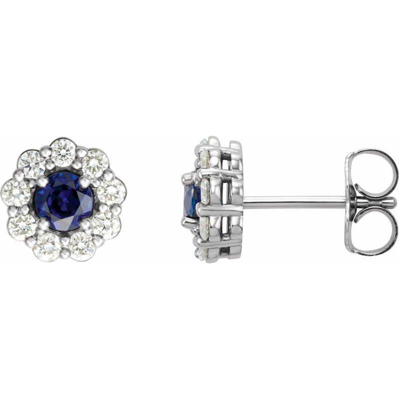 Round 4-Prong Halo-Style Earrings — Lab-Grown Blue Sapphire & Natural Diamond