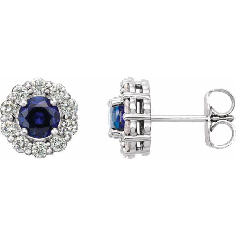 Round 4-Prong Halo-Style Earrings — Lab-Grown Blue Sapphire & Natural Diamond