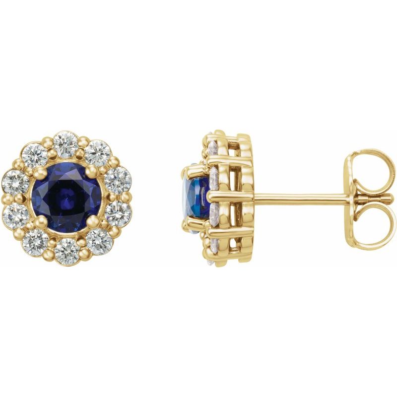 Round 4-Prong Halo-Style Earrings — Lab-Grown Blue Sapphire & Natural Diamond