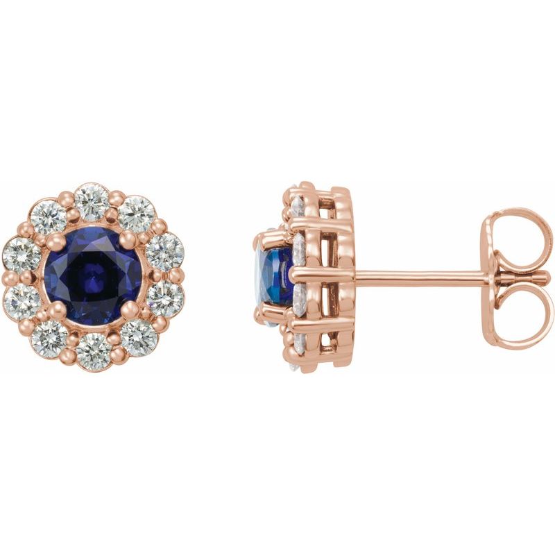 Round 4-Prong Halo-Style Earrings — Lab-Grown Blue Sapphire & Natural Diamond