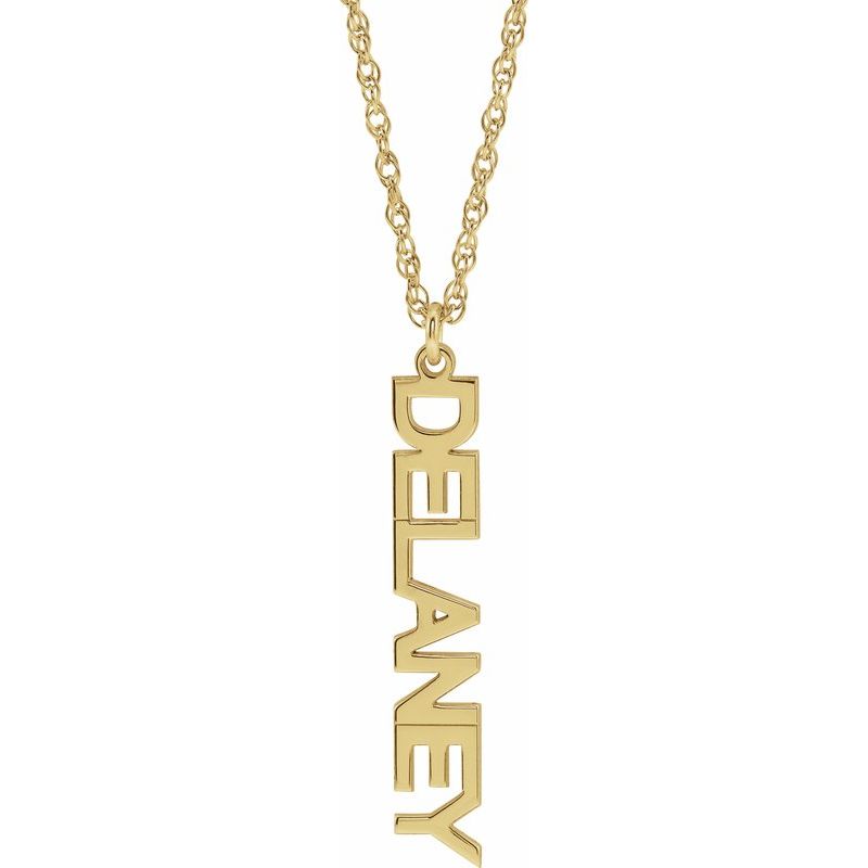 Block Nameplate Necklace — Vertical Single Name 18"