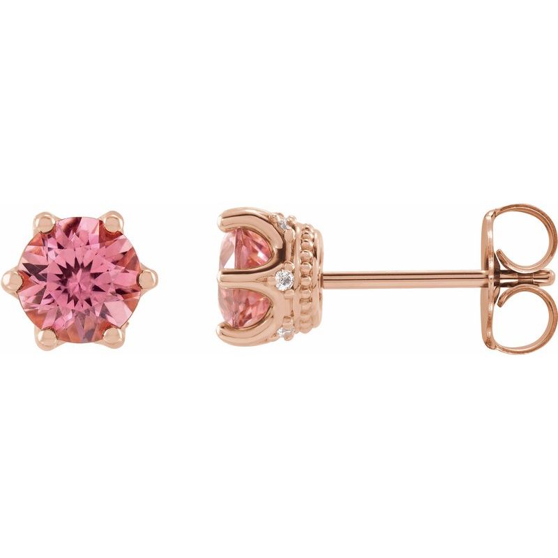 Round 6-Prong Accented Crown Stud Earrings