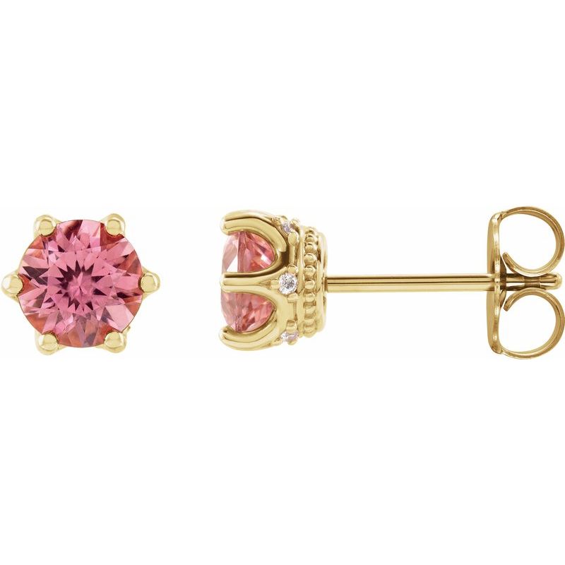 Round 6-Prong Accented Crown Stud Earrings