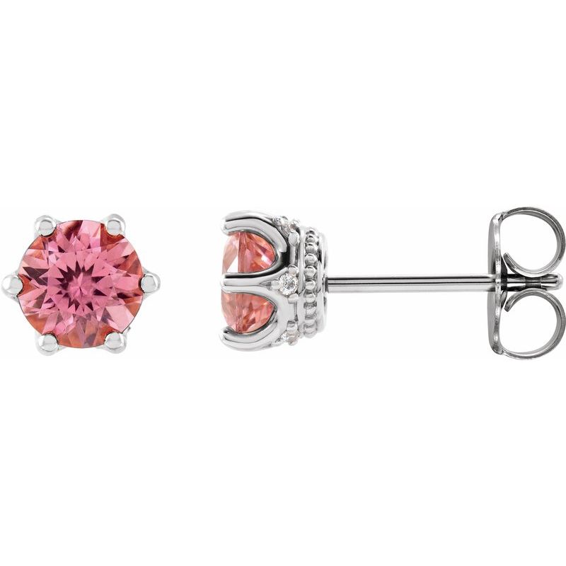 Round 6-Prong Accented Crown Stud Earrings