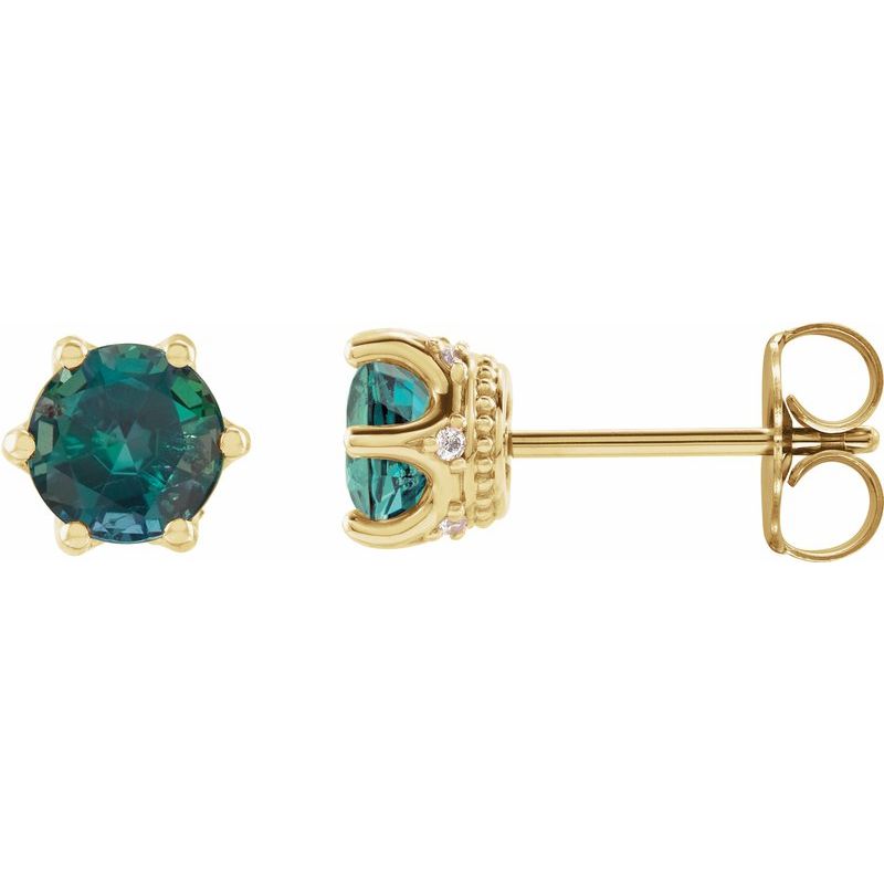Round 6-Prong Accented Crown Stud Earrings