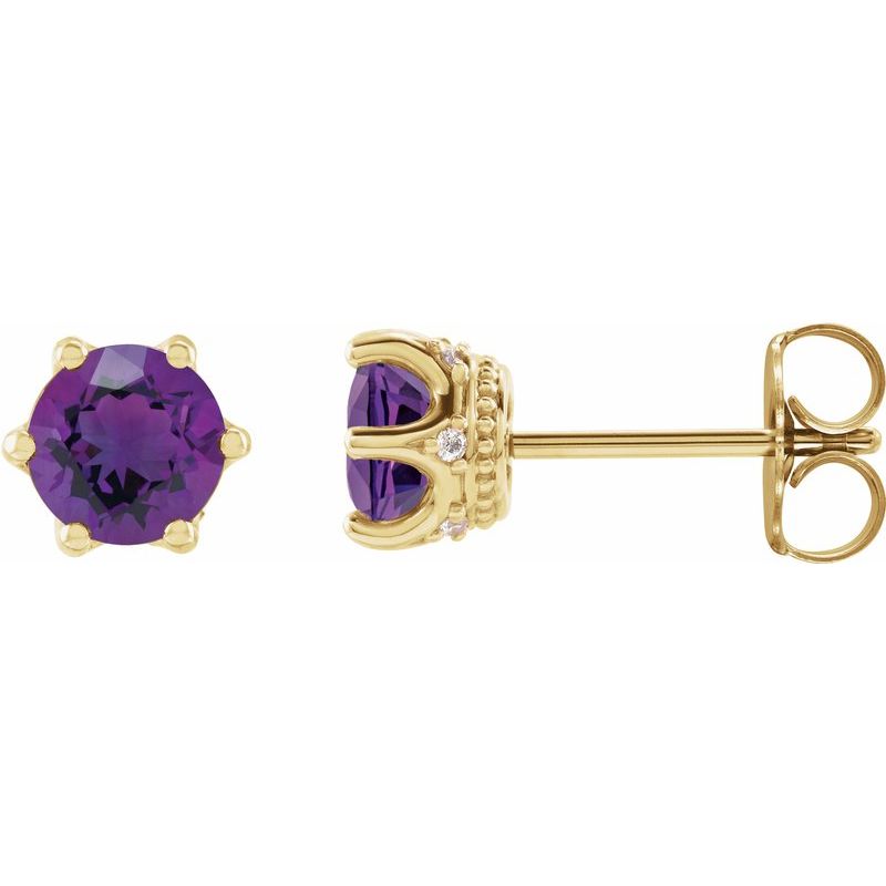 Round 6-Prong Accented Crown Stud Earrings