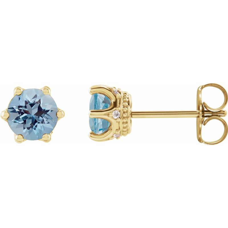 Round 6-Prong Accented Crown Stud Earrings