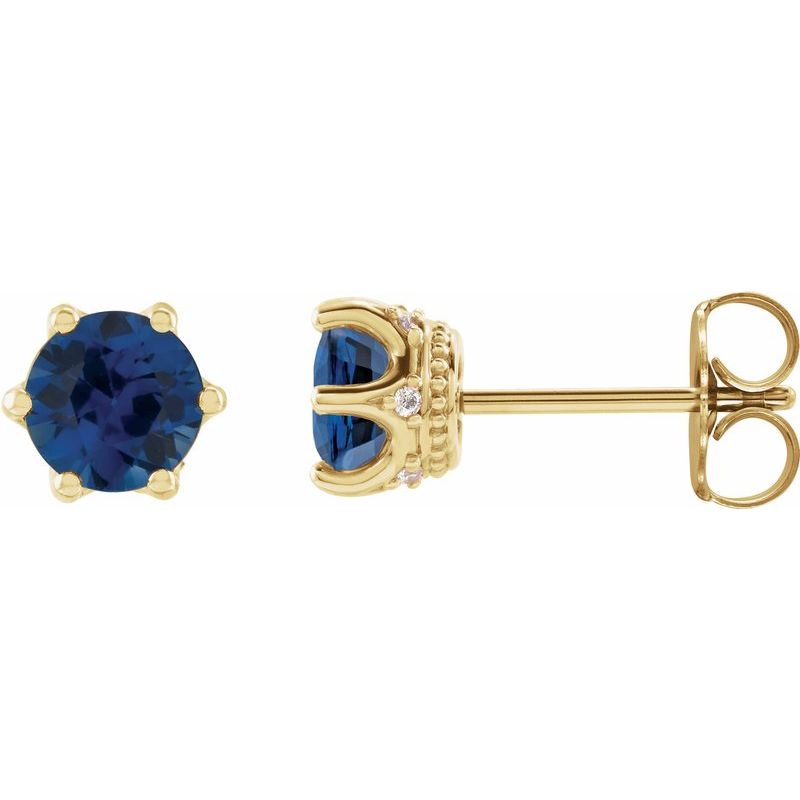 Round 6-Prong Accented Crown Stud Earrings