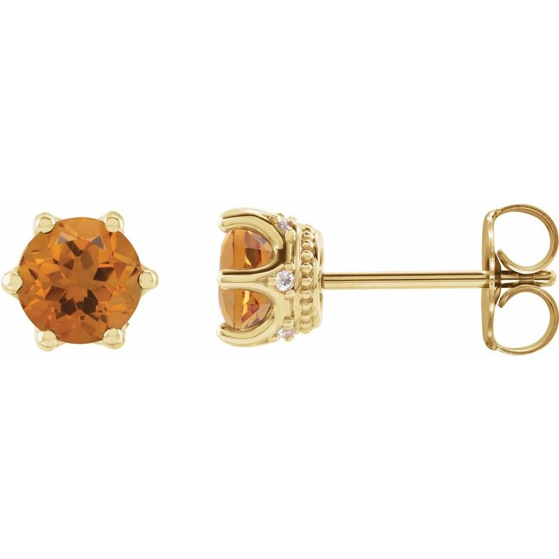 Round 6-Prong Accented Crown Stud Earrings