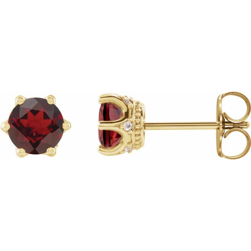 Round 6-Prong Accented Crown Stud Earrings