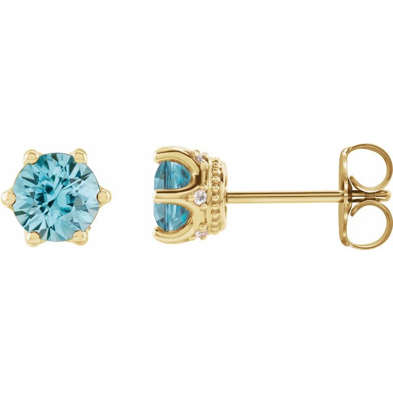 Round 6-Prong Accented Crown Stud Earrings