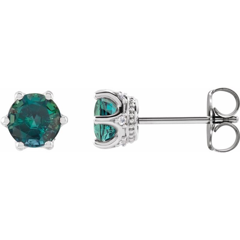 Round 6-Prong Accented Crown Stud Earrings