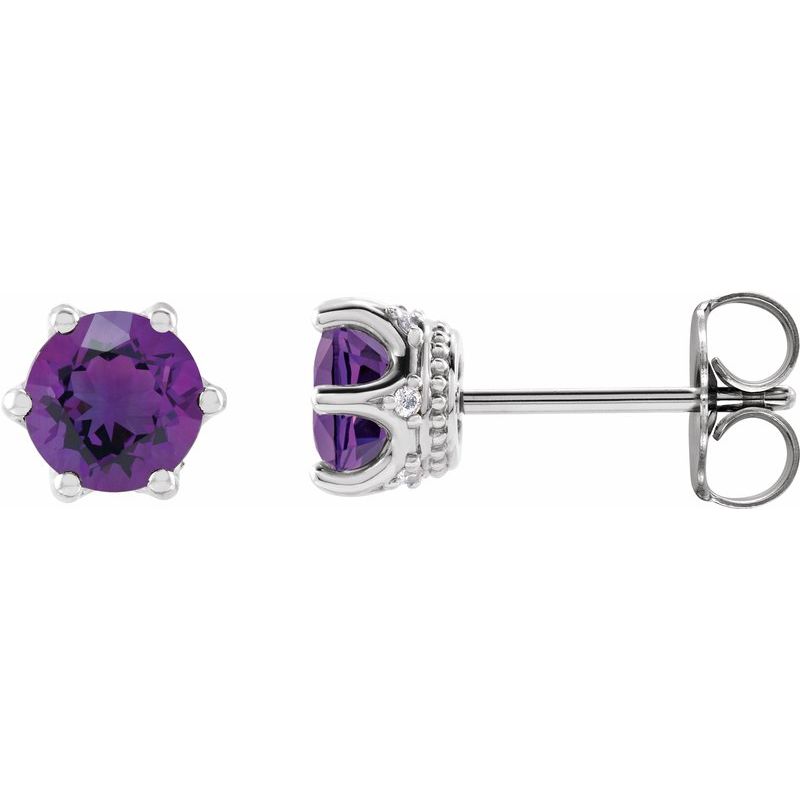 Round 6-Prong Accented Crown Stud Earrings