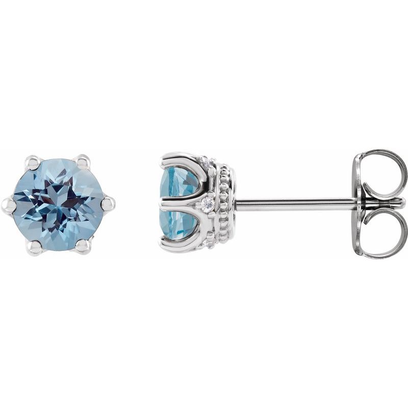 Round 6-Prong Accented Crown Stud Earrings