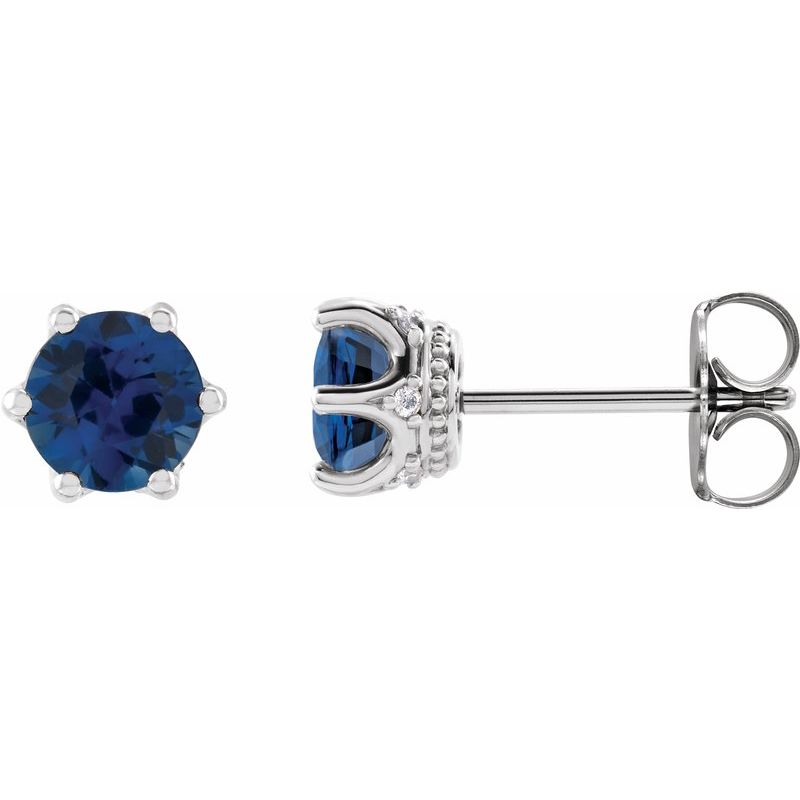 Round 6-Prong Accented Crown Stud Earrings