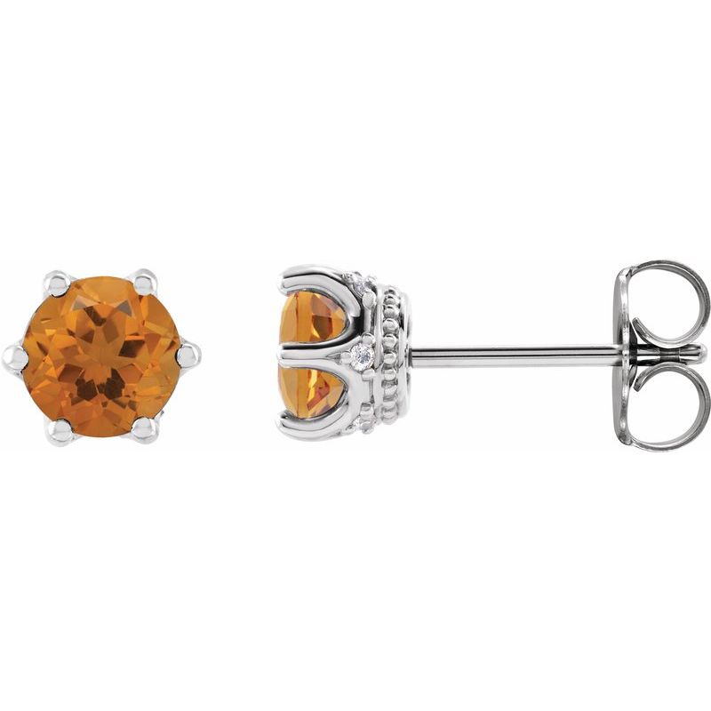 Round 6-Prong Accented Crown Stud Earrings