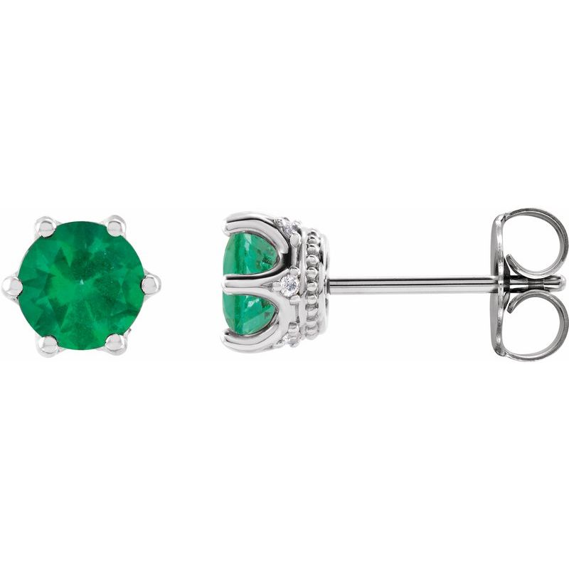 Round 6-Prong Accented Crown Stud Earrings