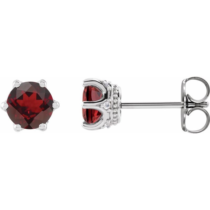 Round 6-Prong Accented Crown Stud Earrings