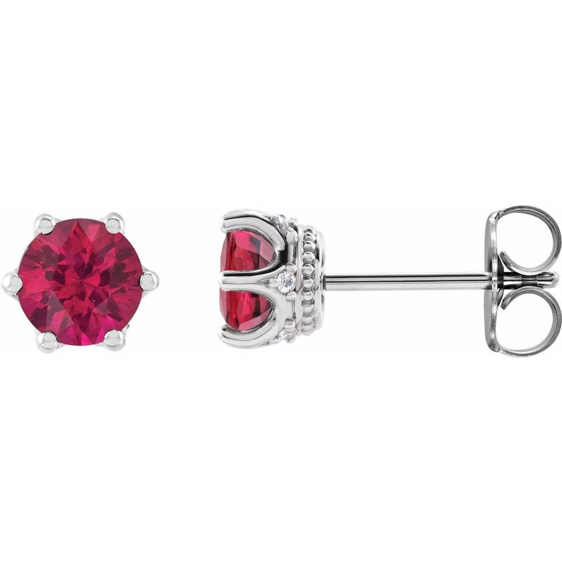 Round 6-Prong Accented Crown Stud Earrings