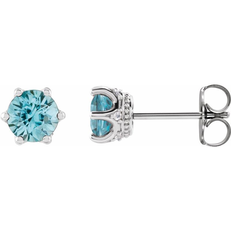 Round 6-Prong Accented Crown Stud Earrings