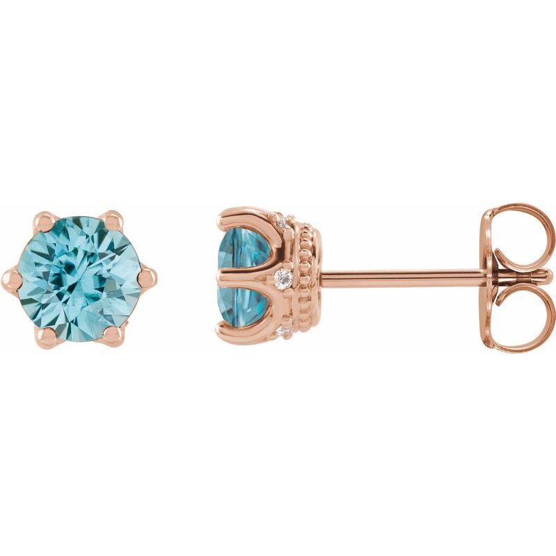 Round 6-Prong Accented Crown Stud Earrings