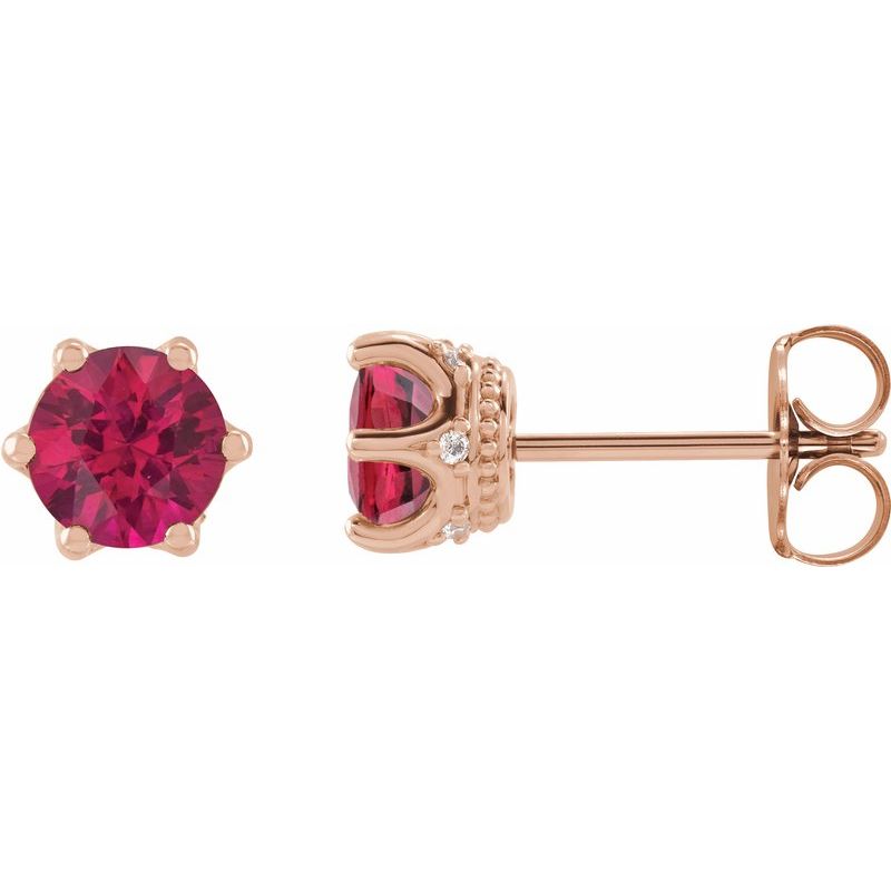 Round 6-Prong Accented Crown Stud Earrings