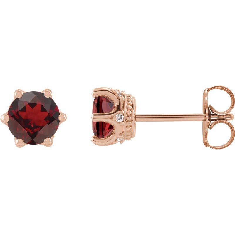 Round 6-Prong Accented Crown Stud Earrings