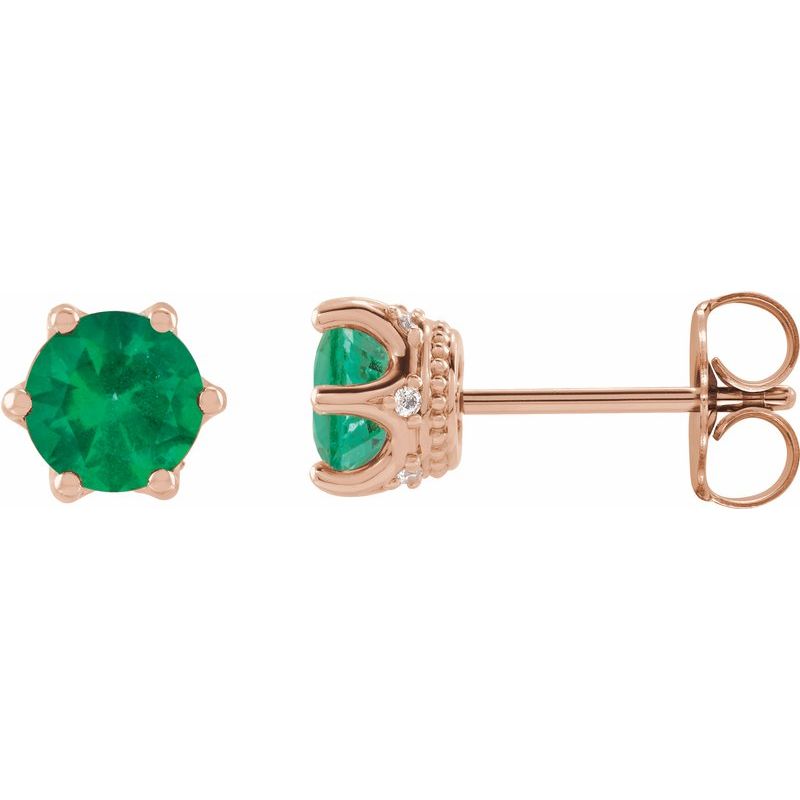 Round 6-Prong Accented Crown Stud Earrings