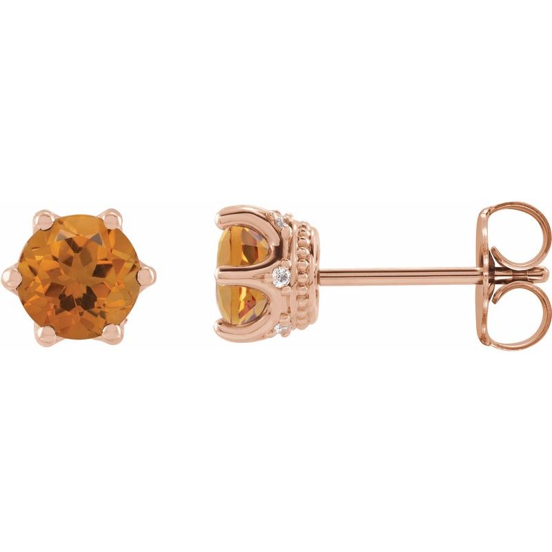 Round 6-Prong Accented Crown Stud Earrings