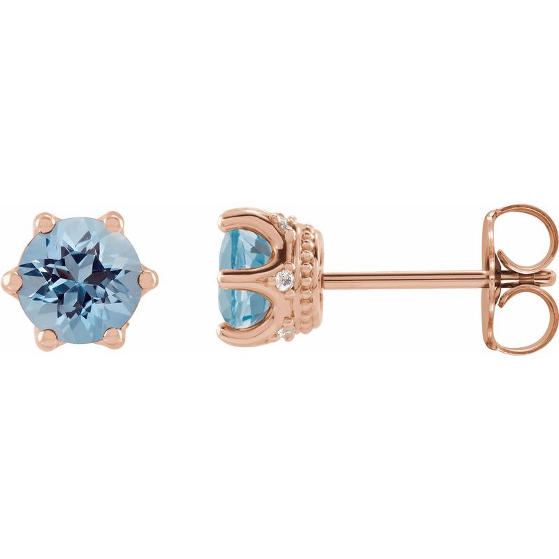 Round 6-Prong Accented Crown Stud Earrings