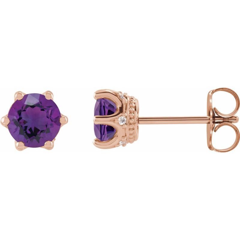 Round 6-Prong Accented Crown Stud Earrings